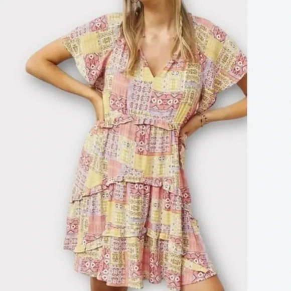 Anthropologie "Robin" Tiered Patchwork Dress - Picture 1 of 7